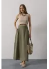 Omarı Doğal Keten Haki Renk Etek