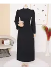 Hakim Yaka Belden Bağlamalı Elbise -Siyah