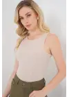 Halter Yaka Çıtçıtlı Body 972 - Bej