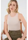 Halter Yaka Çıtçıtlı Body 972 - Bej