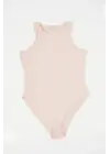 Halter Yaka Çıtçıtlı Body 972 - Bej