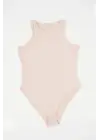 Halter Yaka Çıtçıtlı Body 972 - Bej