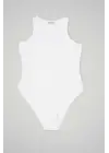 Halter Yaka Çıtçıtlı Body 972 - Beyaz