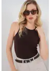 Halter Yaka Çıtçıtlı Body 972 - Kahverengi