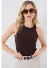 Halter Yaka Çıtçıtlı Body 972 - Kahverengi