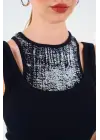 Omarı Siyah Halter Yaka Kaşkorse Atlet