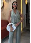 Halter Yaka Yelekli Modal Takım 10144