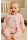 Happy Dancing Desenli 3lü Hırkalı Kız Bebek Takım