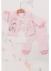Happy Dancing Desenli 3lü Hırkalı Kız Bebek Takım
