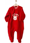 Omarı Yılbaşı Temalı Kadife Bebek Tulum Kırmızı