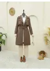 İç Astarlı Düğmeli Kemerli Trençkot  -Kahve