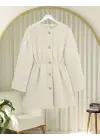 İçi Astarlı Beli Büzgülü Kürklü Ceket  -Krem