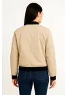 Içi Astarlı Fermuarlı Bej Bomber Mont