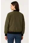 Haki Içi Astarlı Fermuarlı Bomber Mont