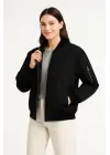 Içi Astarlı Fermuarlı Bomber Mont Ceket - Siyah