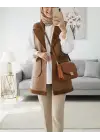 Taba İçi Kuzu Peluş Çift Cepli Yelek Kadın Giyim