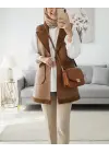 İçi Kuzu Peluş Çift Cepli Yelek   -Taba