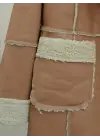 Omarı Pelüşlu Çıtçıtlı Vizon Deri Mont