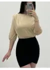 Omarı Omuzdan Büzgülü Vatkalı Sendy Bluz - Bej