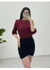 İçi Tulumlu Omuzdan Büzgülü Vatkalı Sendy Bluz -Bordo
