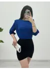İçi Tulumlu Omuzdan Büzgülü Vatkalı Sendy Bluz -Saks
