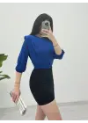 İçi Tulumlu Omuzdan Büzgülü Vatkalı Sendy Bluz -Saks