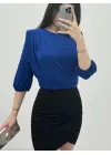 İçi Tulumlu Omuzdan Büzgülü Vatkalı Sendy Bluz -Saks