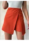 İki düğmeli kapaklı şort etek kremit s24046