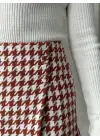 İki düğmeli kaz ayağı desen ch kumaş şort etek bordobeyaz h26414