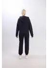 Iki Iplik Kapüşonlu Fermuarlı Crop Oversize Hırka Takım- Lacivert