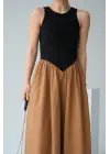 İki Renkli Elbise - Siyah-Taba