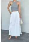 İnce Pileli Düz Etek - Beyaz