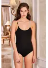 Omarı Şık Siyah Kancalı Çıtçıtlı Kadın Body - İp Askılı
