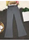 İspanyol Paça Bağcık Detaylı Kot Pantolon  -Açık Gri