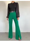 Omarı İspanyol Paça Yırtmaçlı Yeşil Pantolon