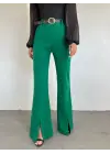 Omarı İspanyol Paça Yırtmaçlı Yeşil Pantolon