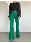 Omarı İspanyol Paça Yırtmaçlı Yeşil Pantolon