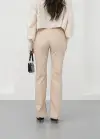 İspanyol yırtmaçlı paça deri pantolon bej hn