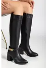 Jeoli Siyah Cilt Topuklu Çizme