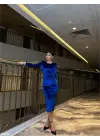 Omarı Vatka Detaylı Kadife Midi Boy Elbise