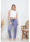 Mavi Kadife Pijama Altı Siyah Pontiye Desenli Kadın Giyim