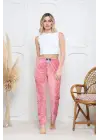 Pembe Kadife Pijama Altı Beyaz Kalpli Desenli Kadın Giyim