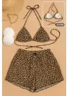 Omarı Leopar Desenli Bikini Mayo Seti