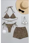 Omarı Leopar Desenli Bikini Mayo Seti