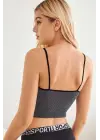 Omarı Antrasit Gri İp Askılı Crop Top Bluz