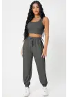 Omarı Antrasit Gri Kadın Kaşkorse Jogger Eşofman Seti