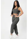 Omarı Antrasit Gri Kadın Kaşkorse Jogger Eşofman Seti