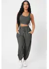 Omarı Antrasit Gri Kadın Kaşkorse Jogger Eşofman Seti