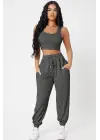 Omarı Antrasit Gri Kadın Kaşkorse Jogger Eşofman Seti