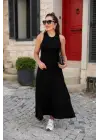 Kadın Arkadan çapraz Detay Yuvarlak Yaka Maksi Viskon Elbise